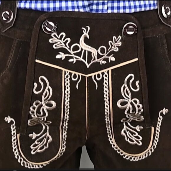 Rustic German Lederhosen Suede Shorts with Embroidery Bavarian Costume NEW - Picture 1 of 9